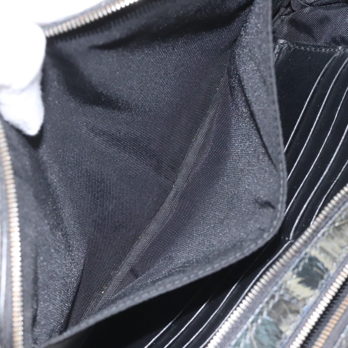 Salvatore Ferragamo Clutch Bag Leather Black Gold Auth bs23562