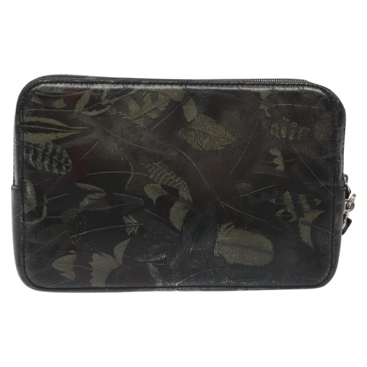 Salvatore Ferragamo Clutch Bag Leather Black Gold Auth bs23562