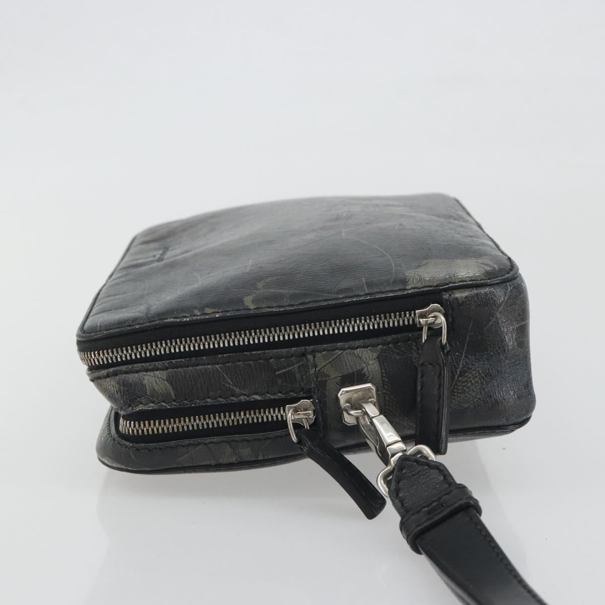 Salvatore Ferragamo Clutch Bag Leather Black Gold Auth bs23562