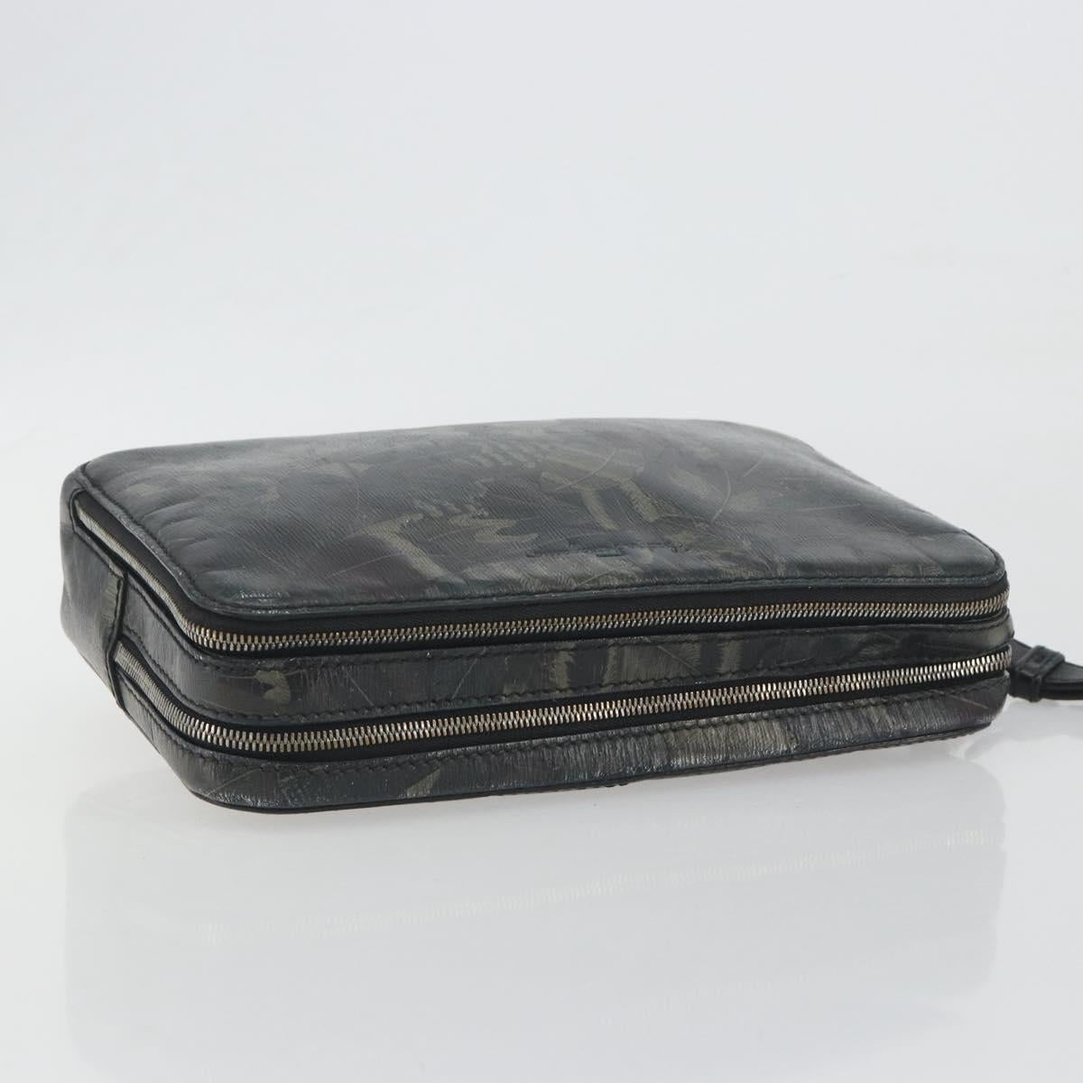 Salvatore Ferragamo Clutch Bag Leather Black Gold Auth bs23562