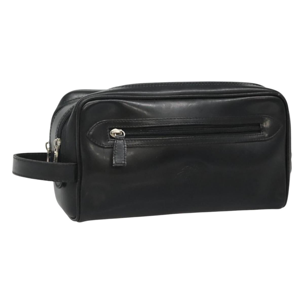 Gianni Versace Clutch Bag Leather Black Silver Auth bs23563