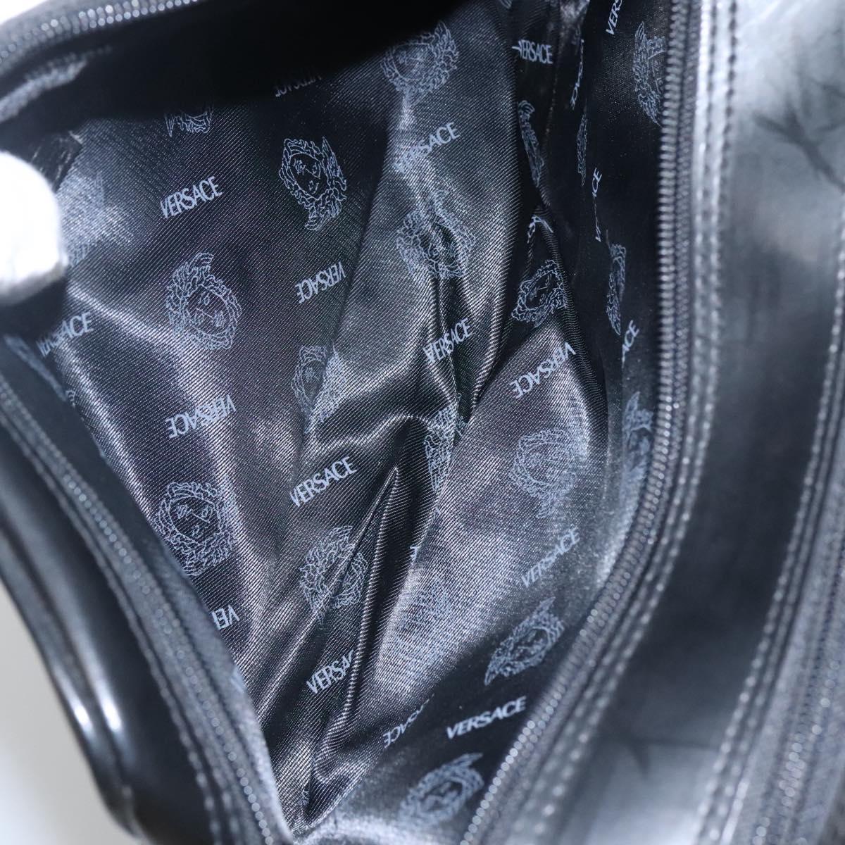 Gianni Versace Clutch Bag Leather Black Silver Auth bs23563