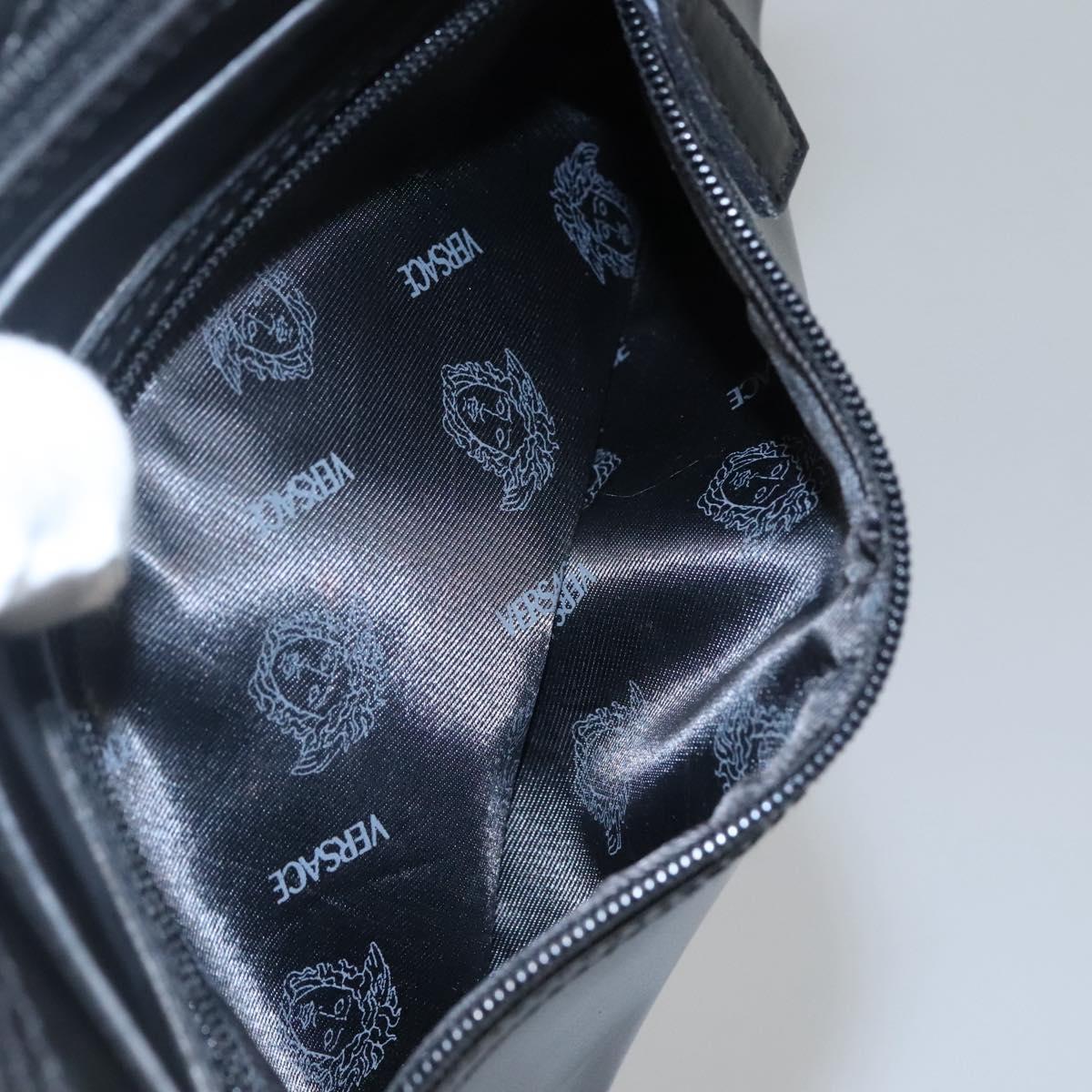 Gianni Versace Clutch Bag Leather Black Silver Auth bs23563