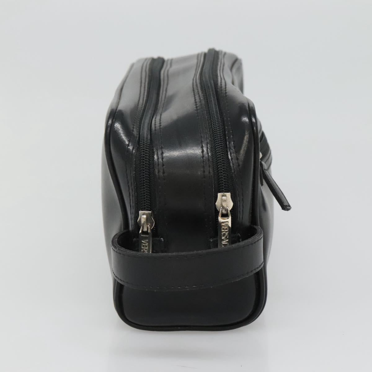 Gianni Versace Clutch Bag Leather Black Silver Auth bs23563