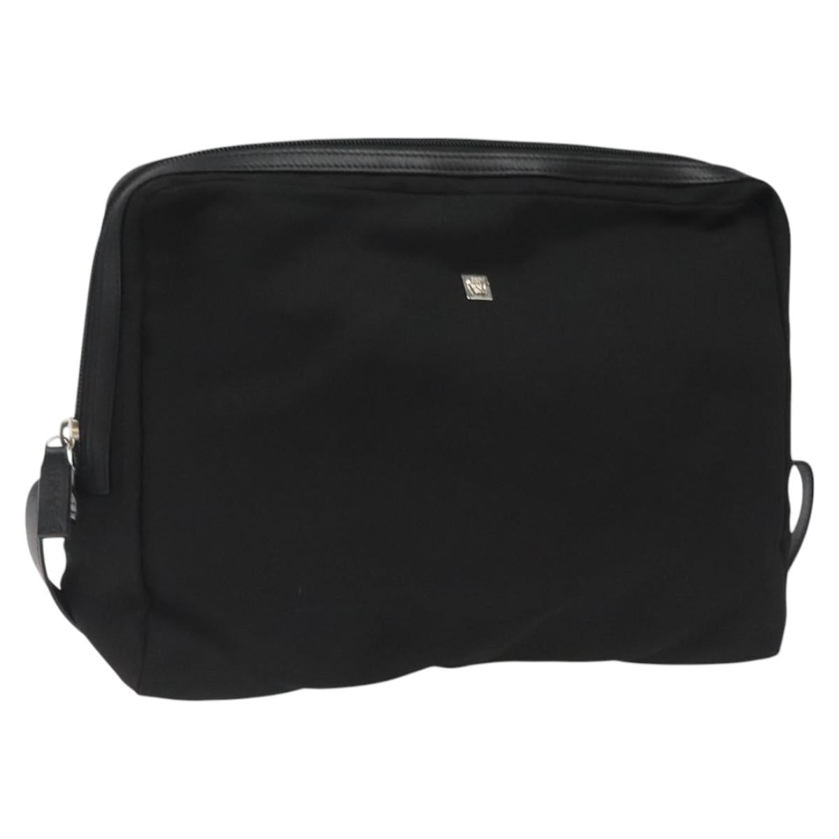 Gianni Versace Clutch Bag Canvas Black Silver Auth bs23564