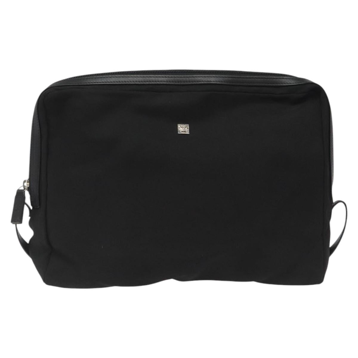 Gianni Versace Clutch Bag Canvas Black Silver Auth bs23564