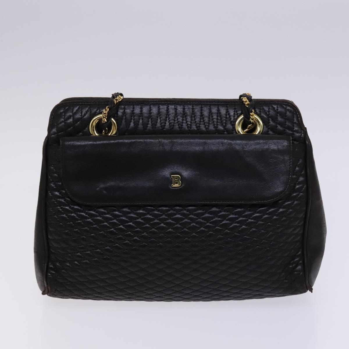 BALLY Quilted Chain Shoulder Bag Leather 2Set Brown Beige Auth bs23601