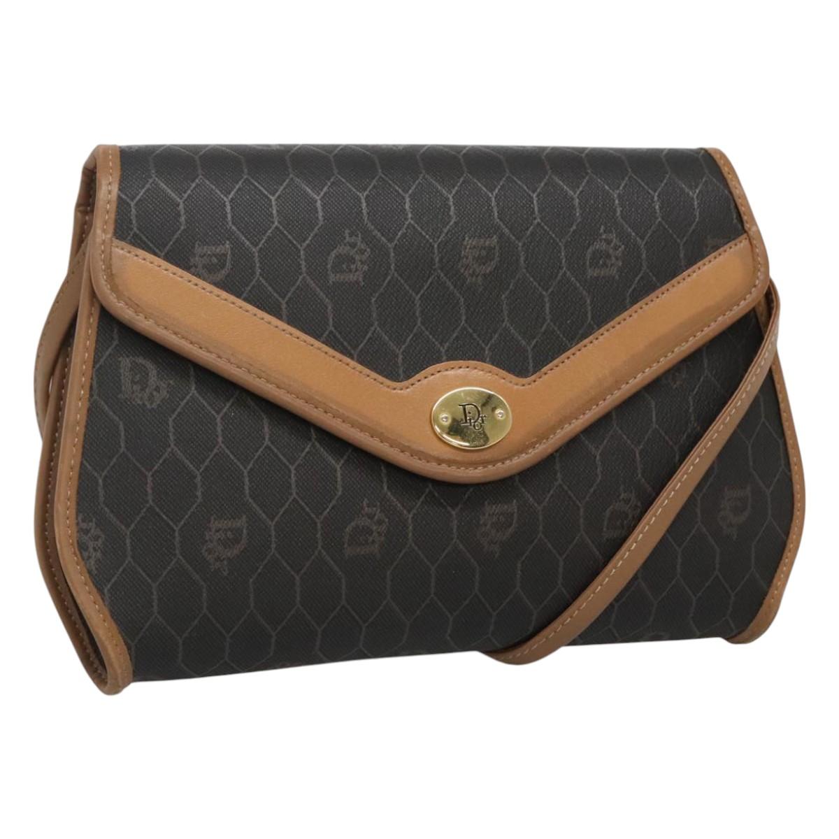 Christian Dior Honeycomb Canvas Shoulder Bag PVC Black Auth bs23609