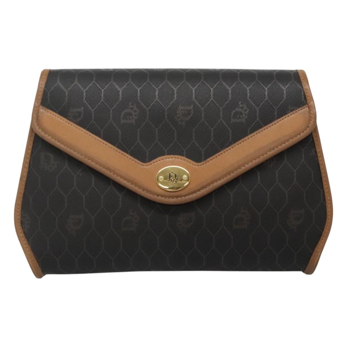 Christian Dior Honeycomb Canvas Shoulder Bag PVC Black Auth bs23609