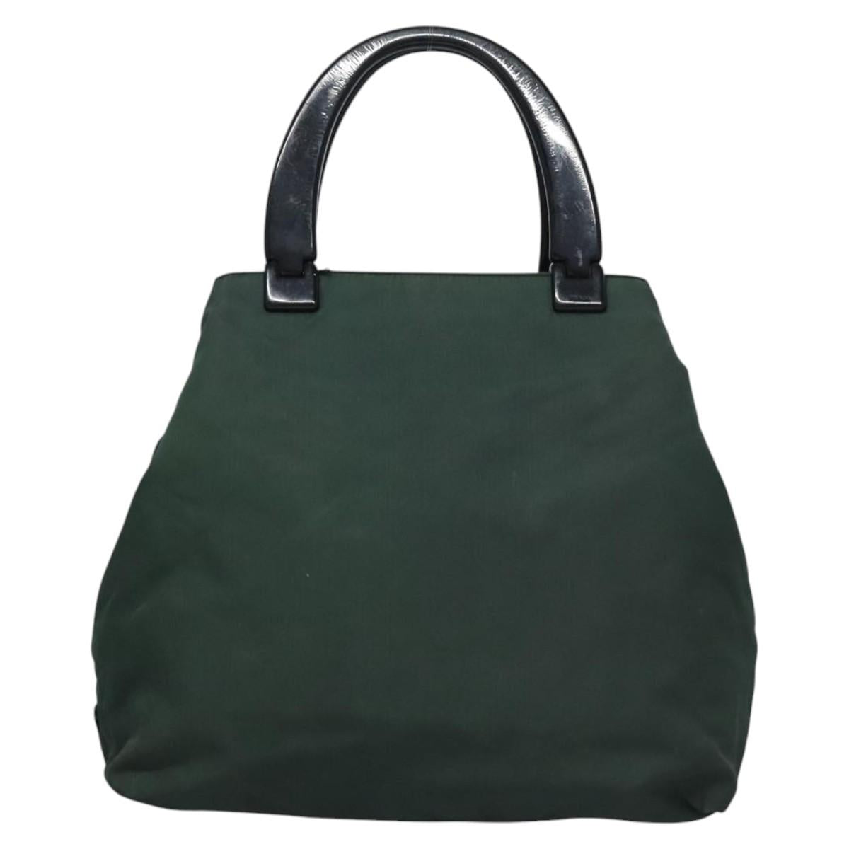 PRADA Hand Bag Nylon plastic Khaki Silver Auth bs23618