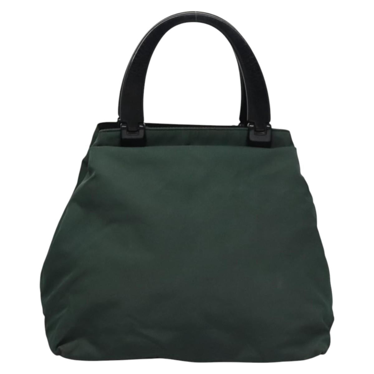 PRADA Hand Bag Nylon plastic Khaki Silver Auth bs23618