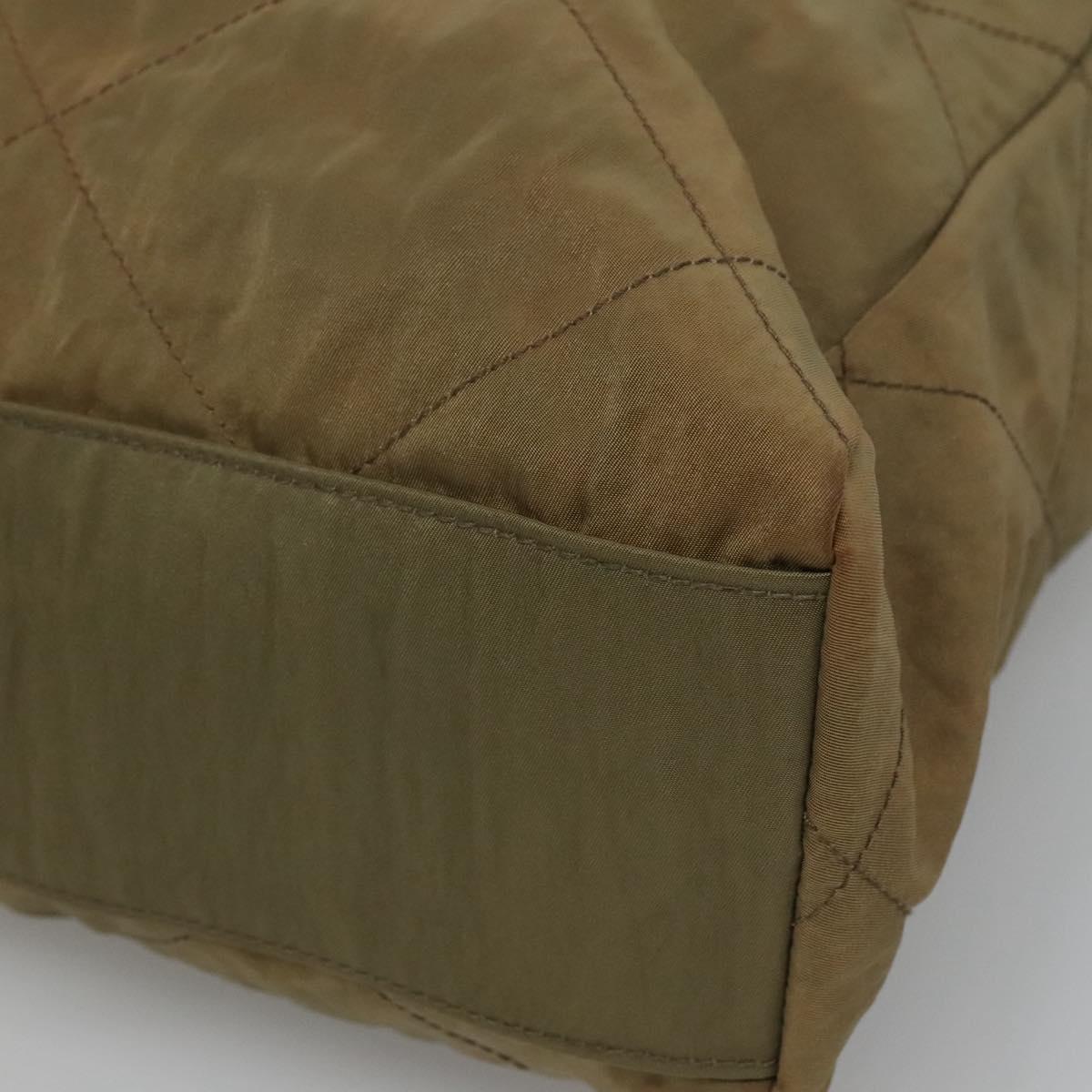 PRADA Chain Shoulder Bag Nylon Beige Gold Auth bs23630