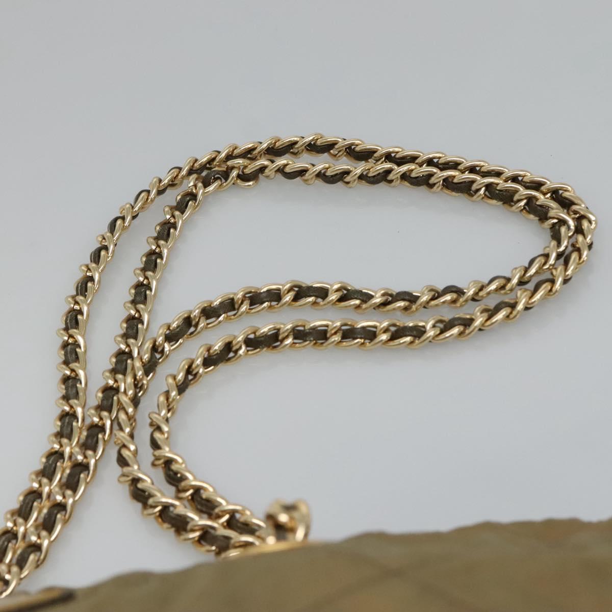 PRADA Chain Shoulder Bag Nylon Beige Gold Auth bs23630