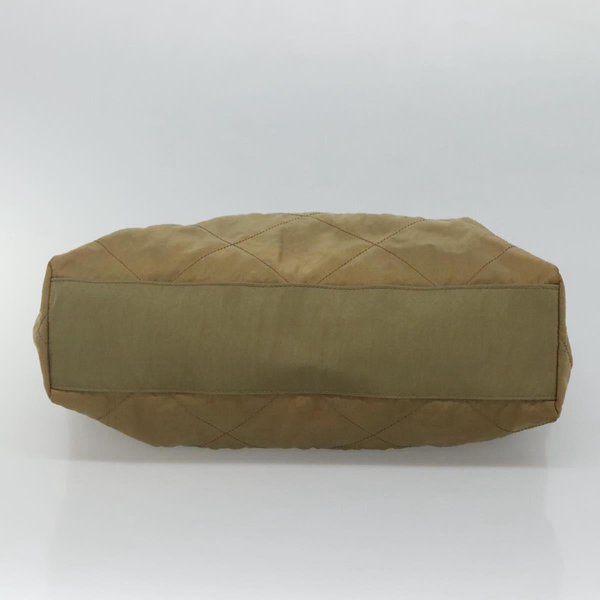 PRADA Chain Shoulder Bag Nylon Beige Gold Auth bs23630