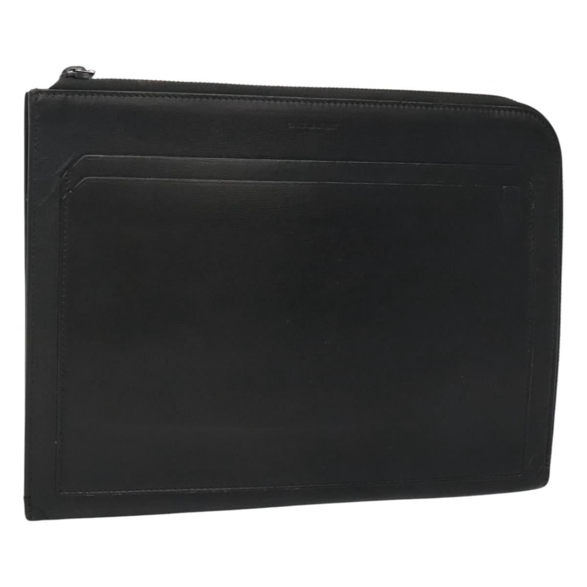 SAINT LAURENT Clutch Bag Leather Black Auth bs23631