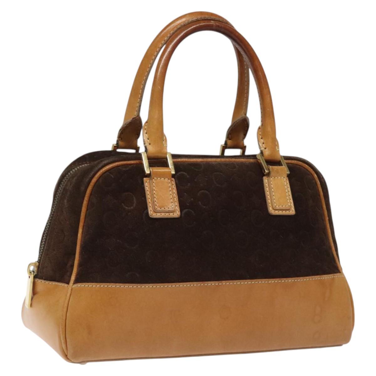 CELINE C Macadam Canvas Hand Bag Suede Brown Gold Auth bs23637