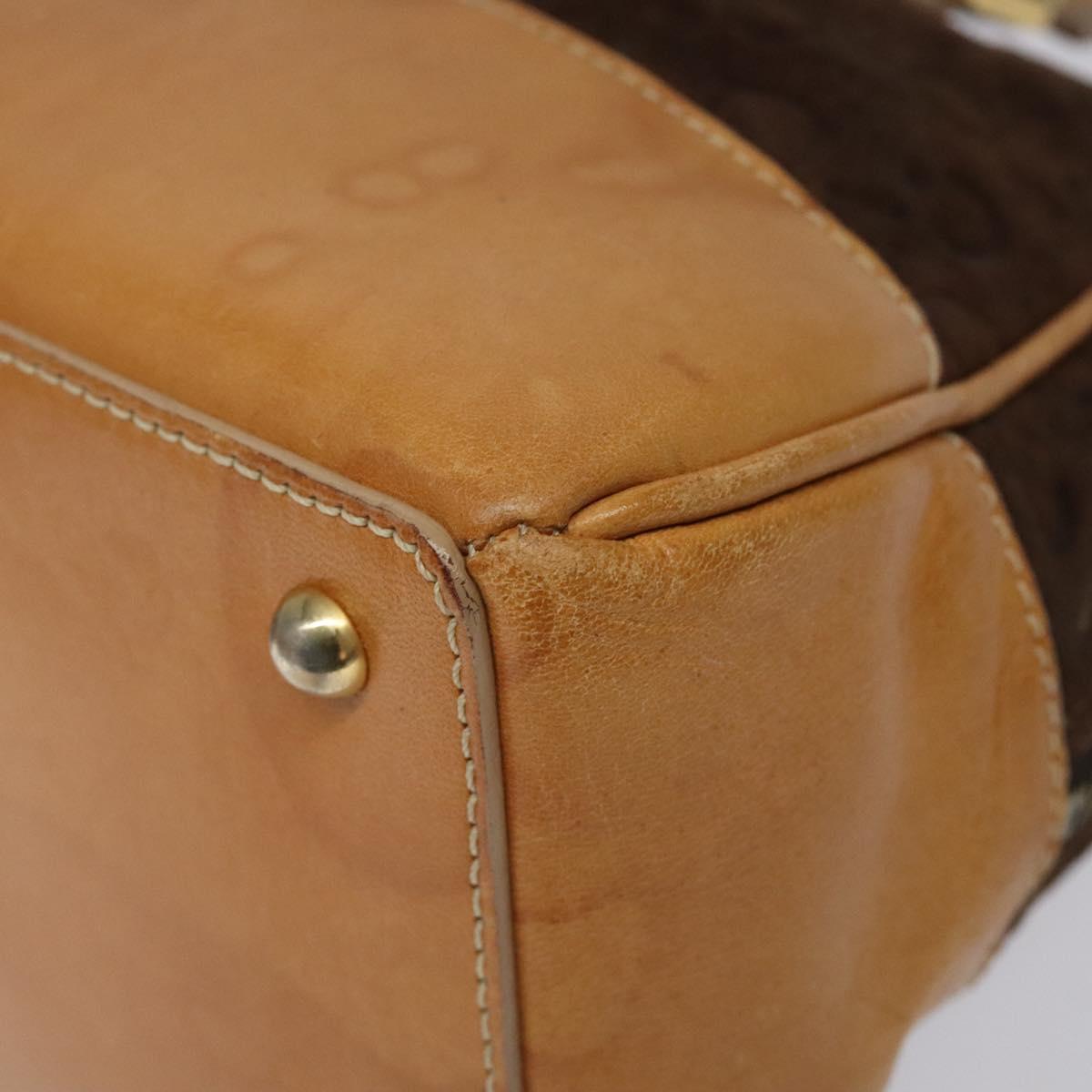 CELINE C Macadam Canvas Hand Bag Suede Brown Gold Auth bs23637