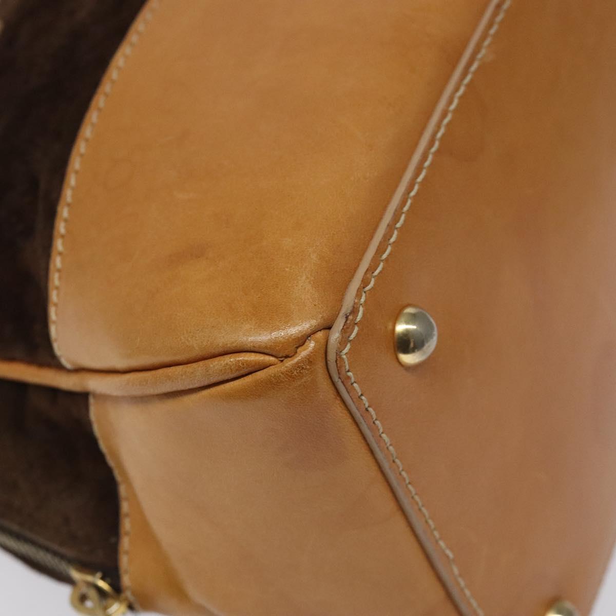CELINE C Macadam Canvas Hand Bag Suede Brown Gold Auth bs23637