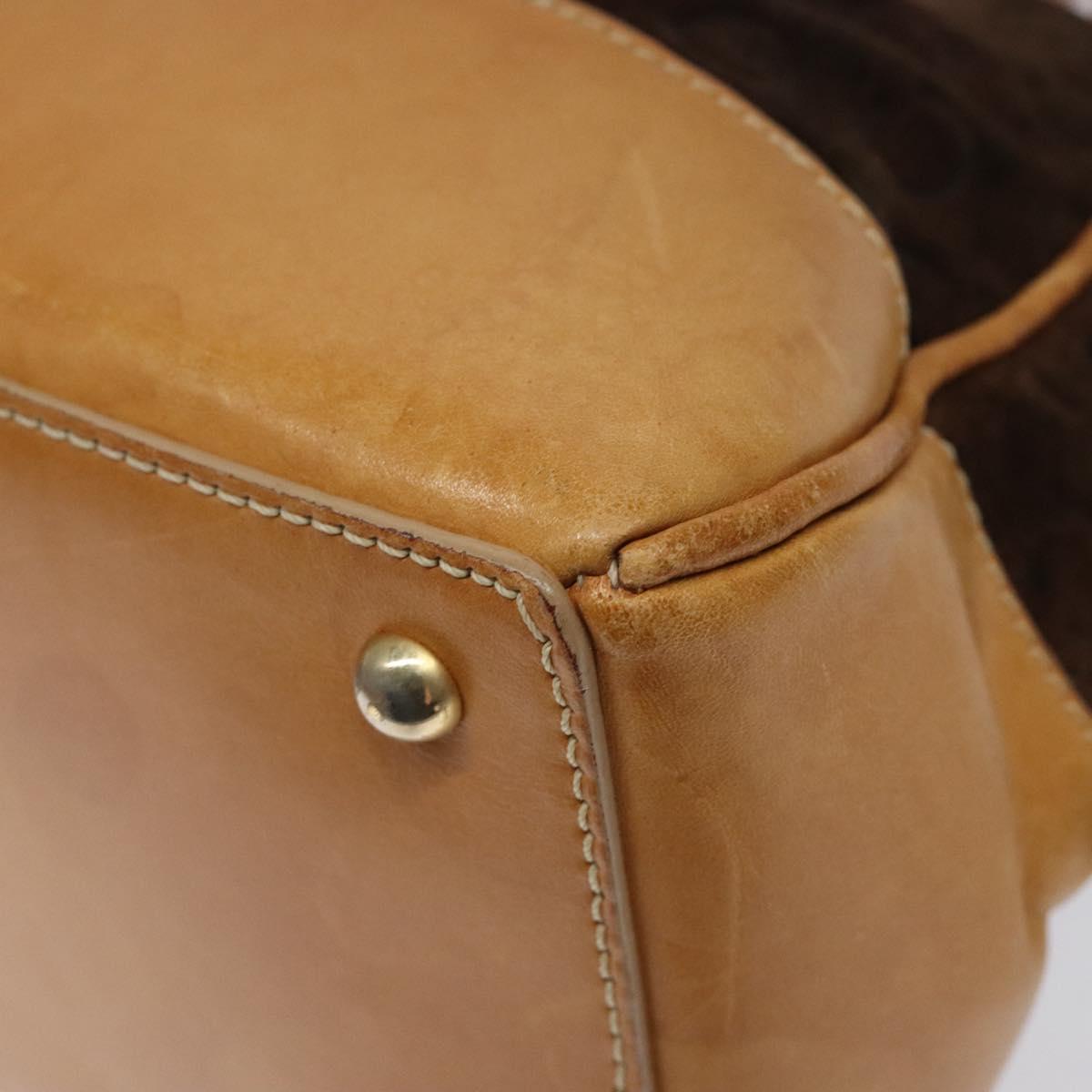 CELINE C Macadam Canvas Hand Bag Suede Brown Gold Auth bs23637