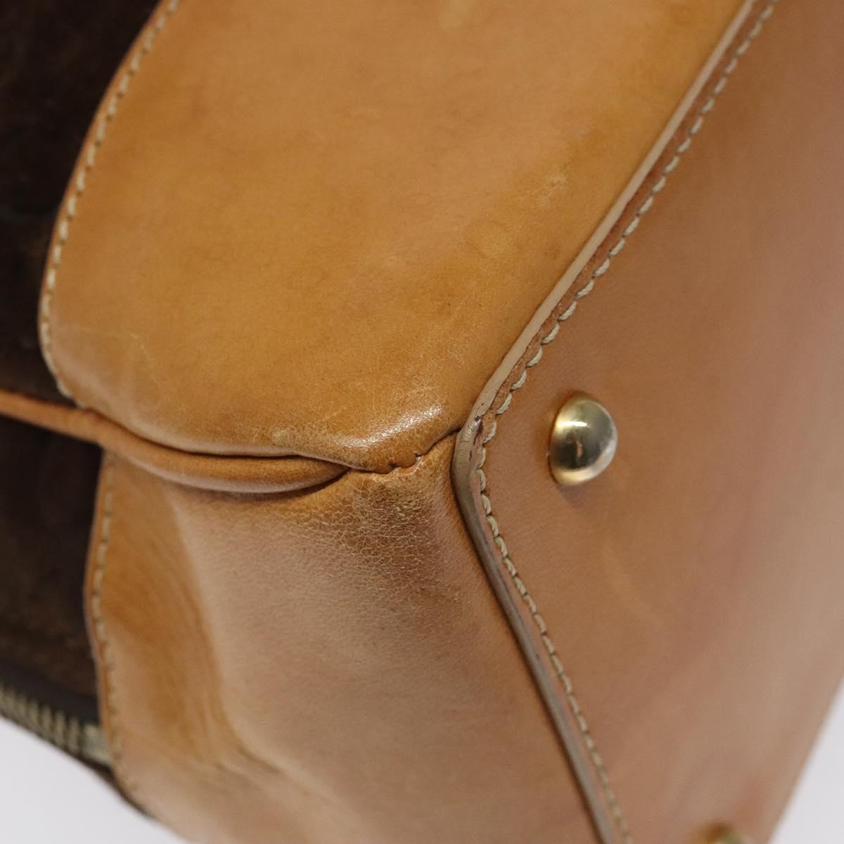 CELINE C Macadam Canvas Hand Bag Suede Brown Gold Auth bs23637
