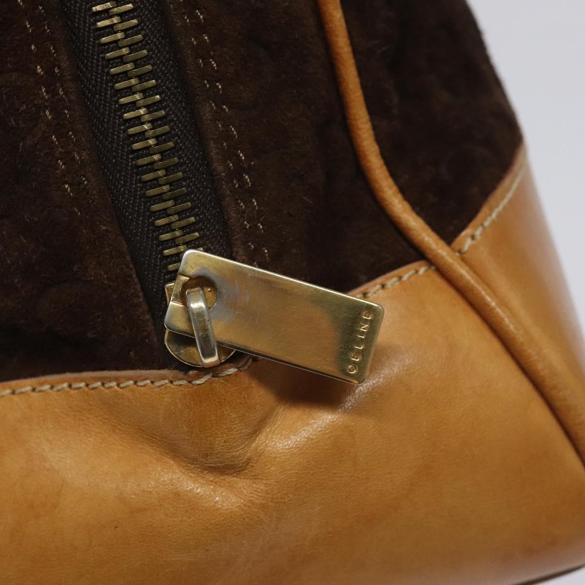 CELINE C Macadam Canvas Hand Bag Suede Brown Gold Auth bs23637