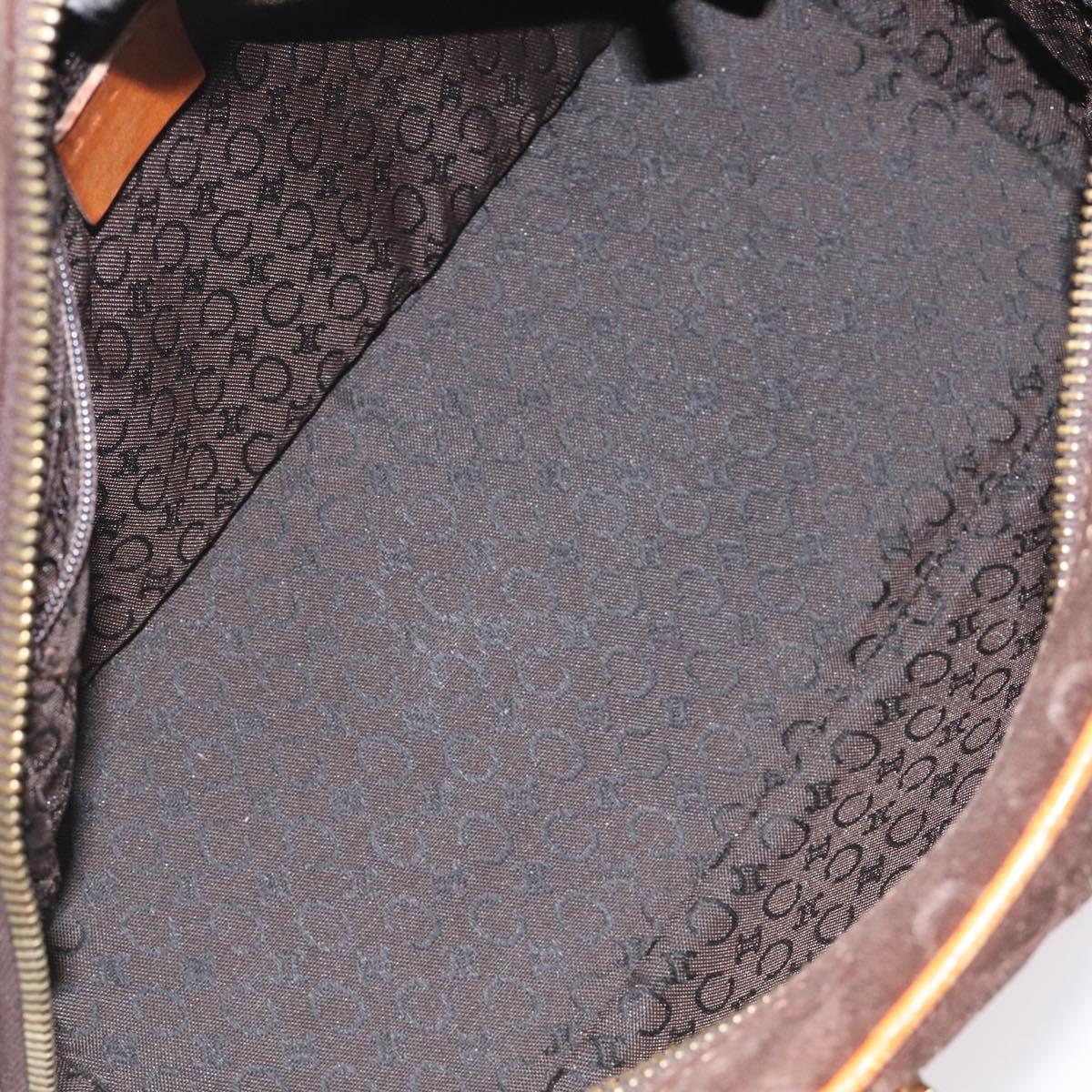 CELINE C Macadam Canvas Hand Bag Suede Brown Gold Auth bs23637