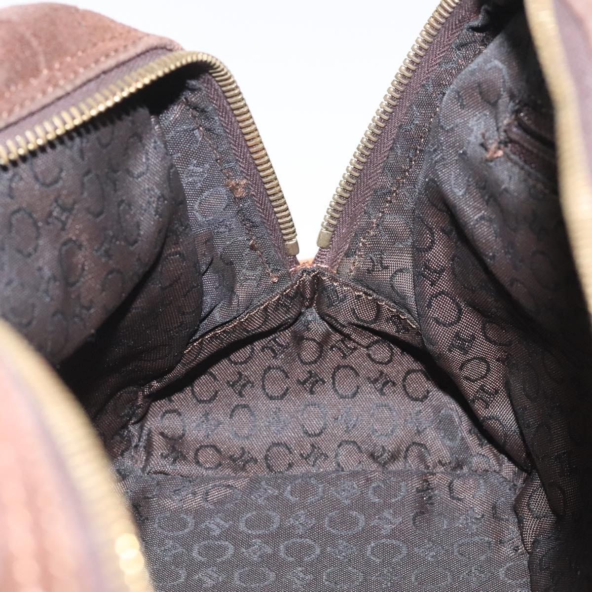 CELINE C Macadam Canvas Hand Bag Suede Brown Gold Auth bs23637