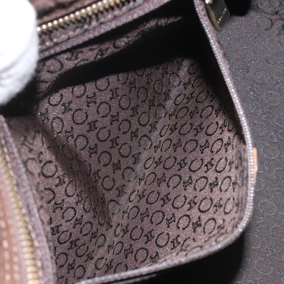 CELINE C Macadam Canvas Hand Bag Suede Brown Gold Auth bs23637