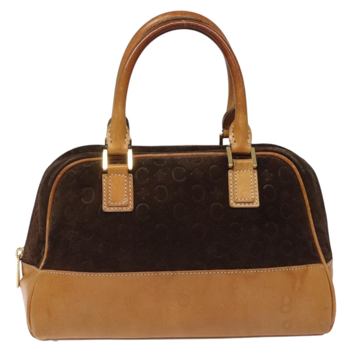CELINE C Macadam Canvas Hand Bag Suede Brown Gold Auth bs23637