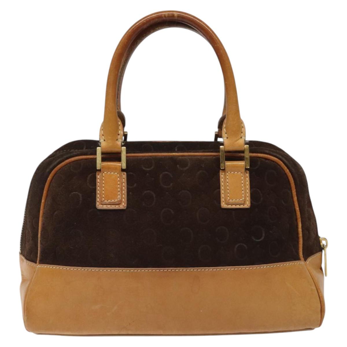 CELINE C Macadam Canvas Hand Bag Suede Brown Gold Auth bs23637