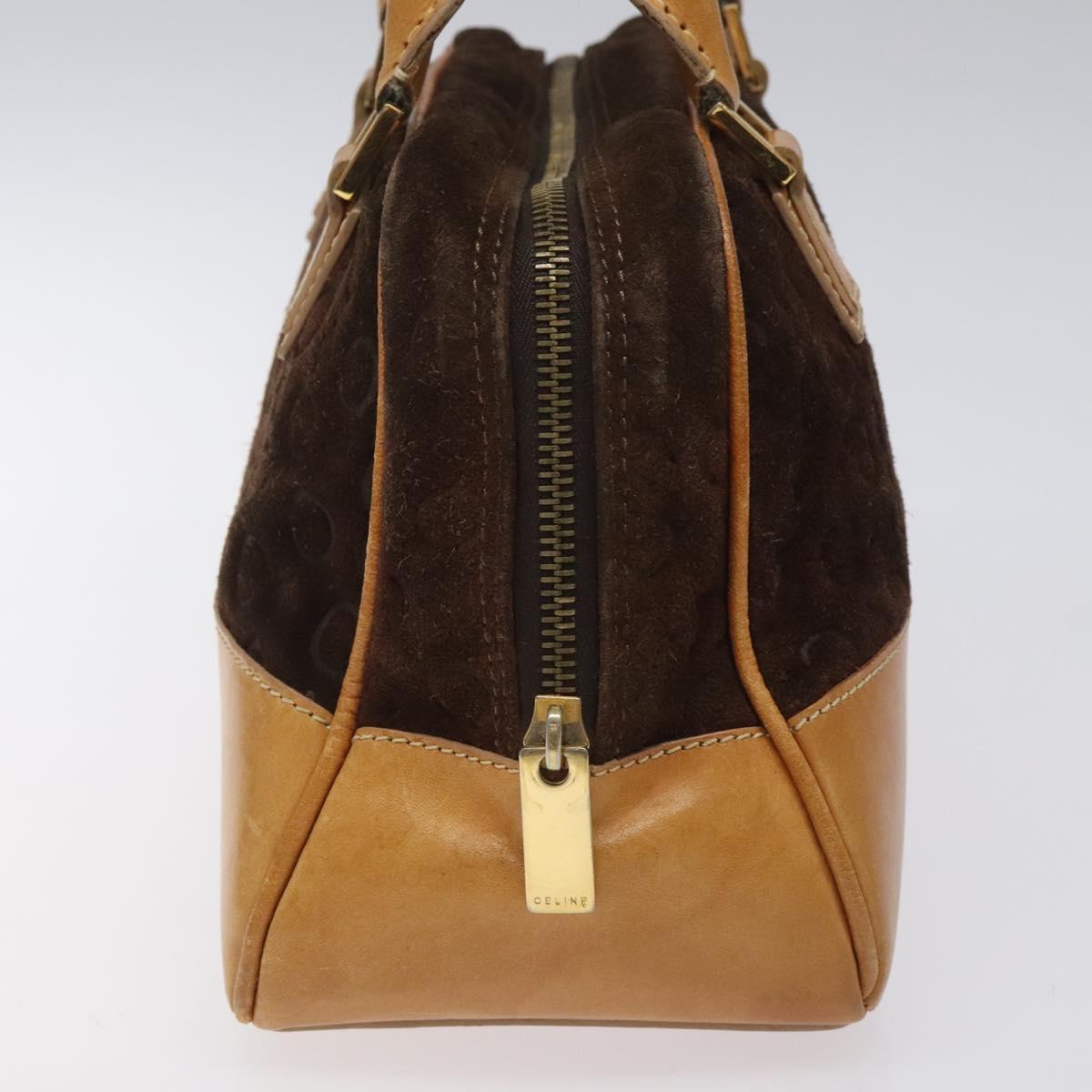 CELINE C Macadam Canvas Hand Bag Suede Brown Gold Auth bs23637