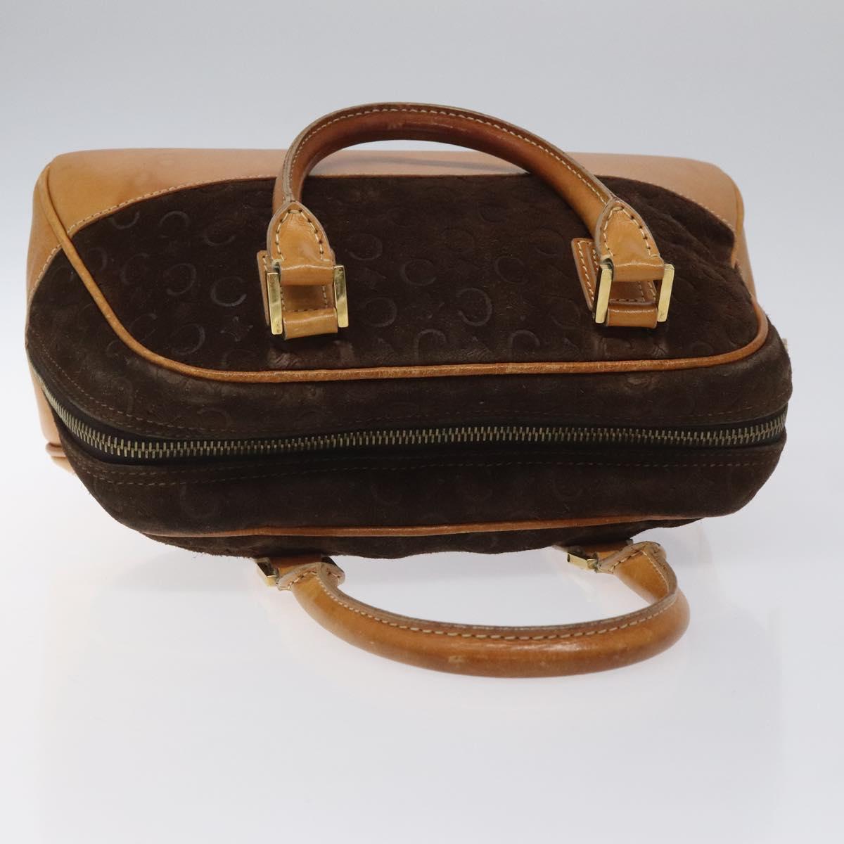 CELINE C Macadam Canvas Hand Bag Suede Brown Gold Auth bs23637