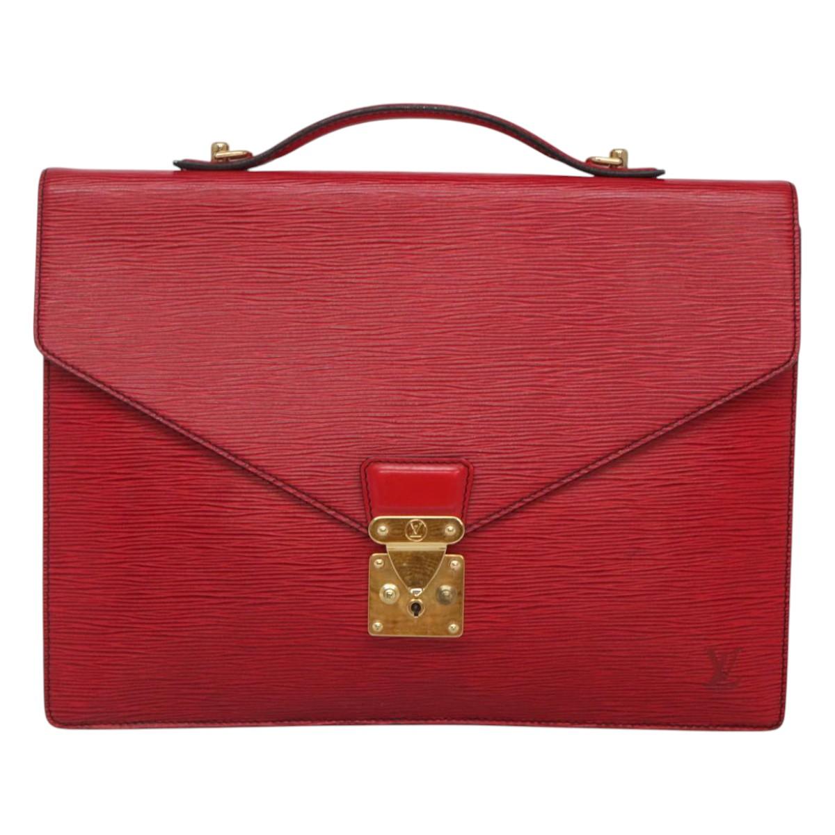 LOUIS VUITTON Epi Porte Documents Bandouliere Briefcase Red LV Auth bs23657