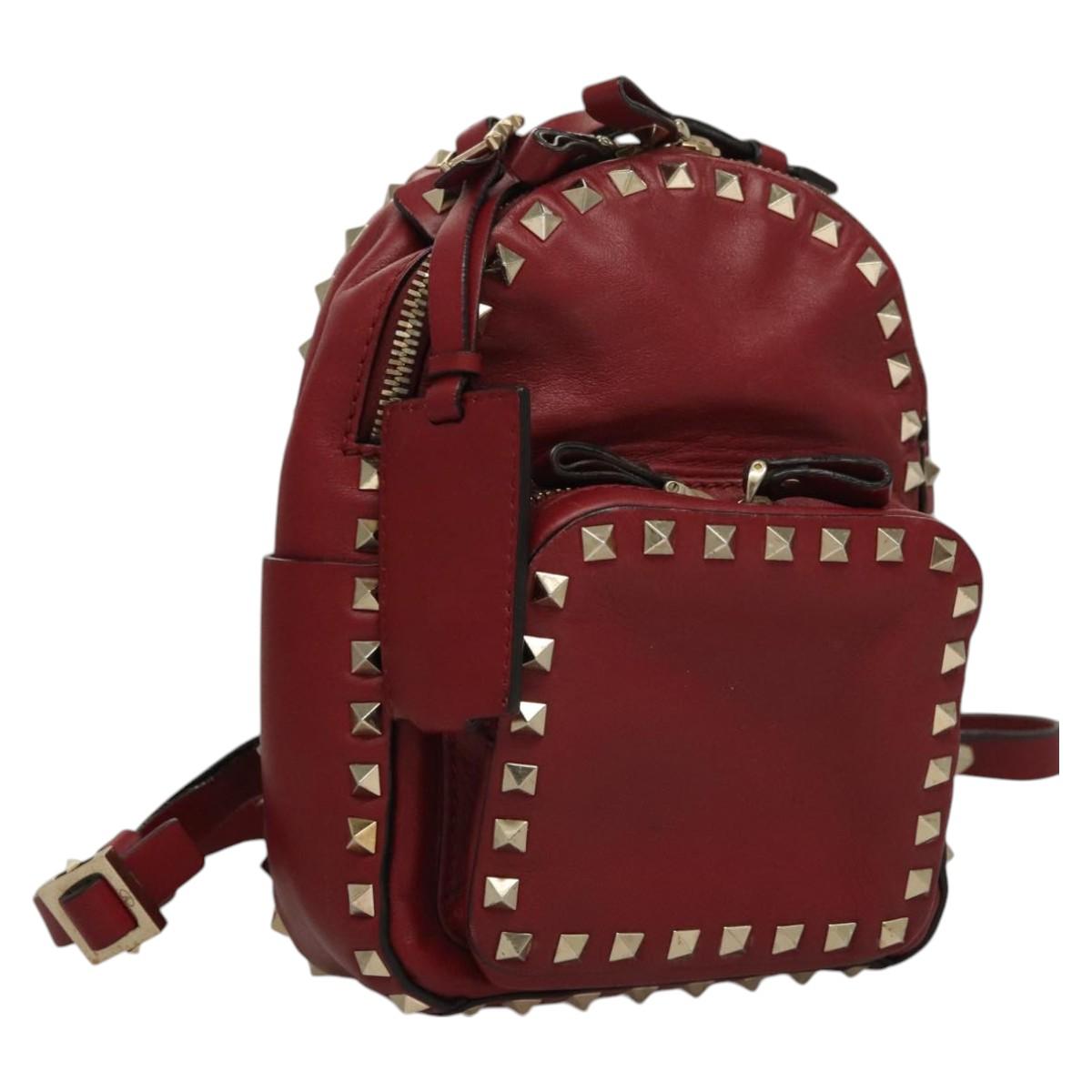 VALENTINO Backpack Leather Red Auth bs23660V