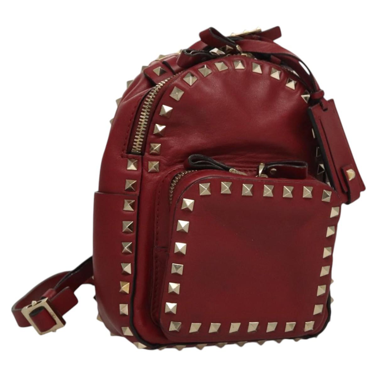 VALENTINO Backpack Leather Red Auth bs23660V