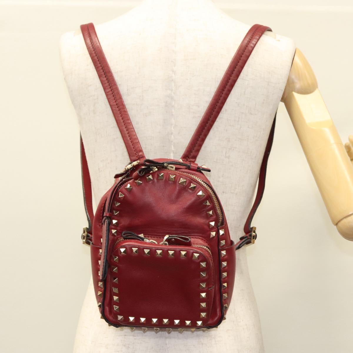 VALENTINO Backpack Leather Red Auth bs23660V