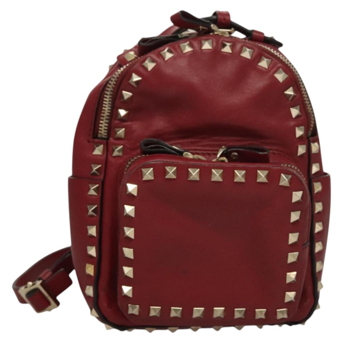 VALENTINO Backpack Leather Red Auth bs23660V