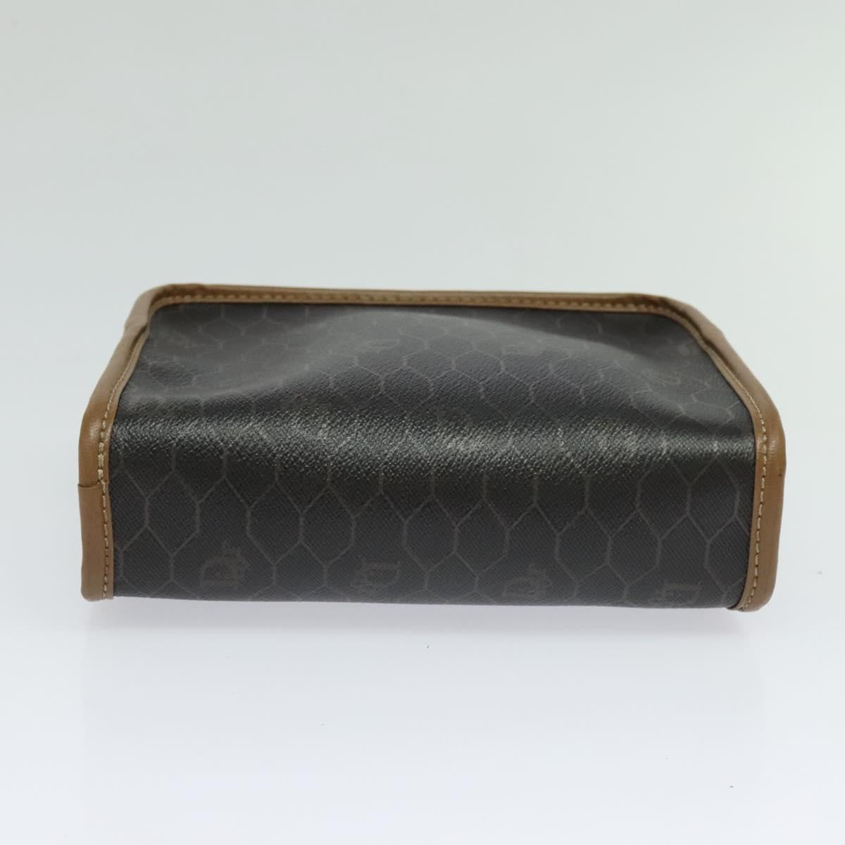 Christian Dior Honeycomb Canvas Pouch PVC Leather Black Auth bs23663
