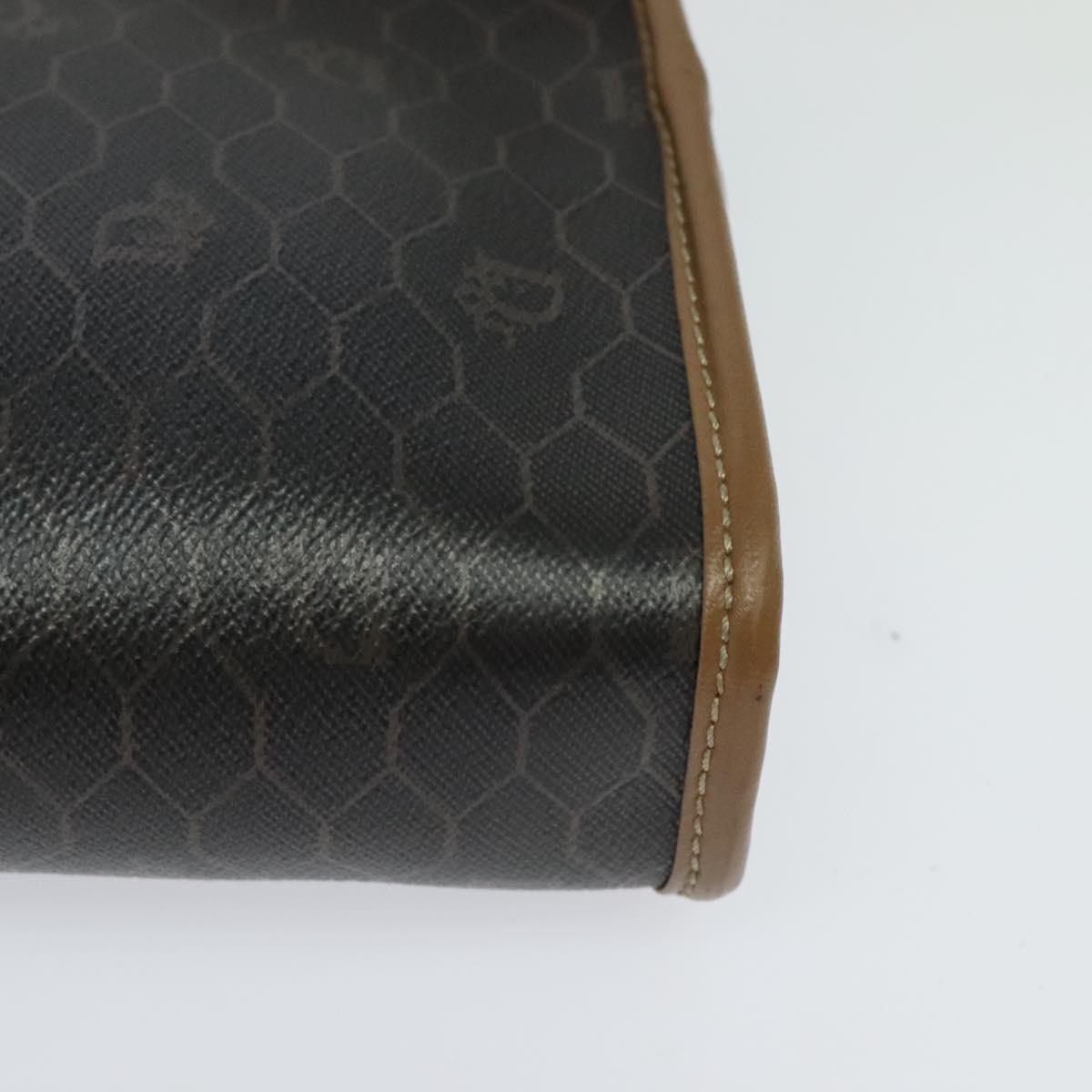 Christian Dior Honeycomb Canvas Pouch PVC Leather Black Auth bs23663