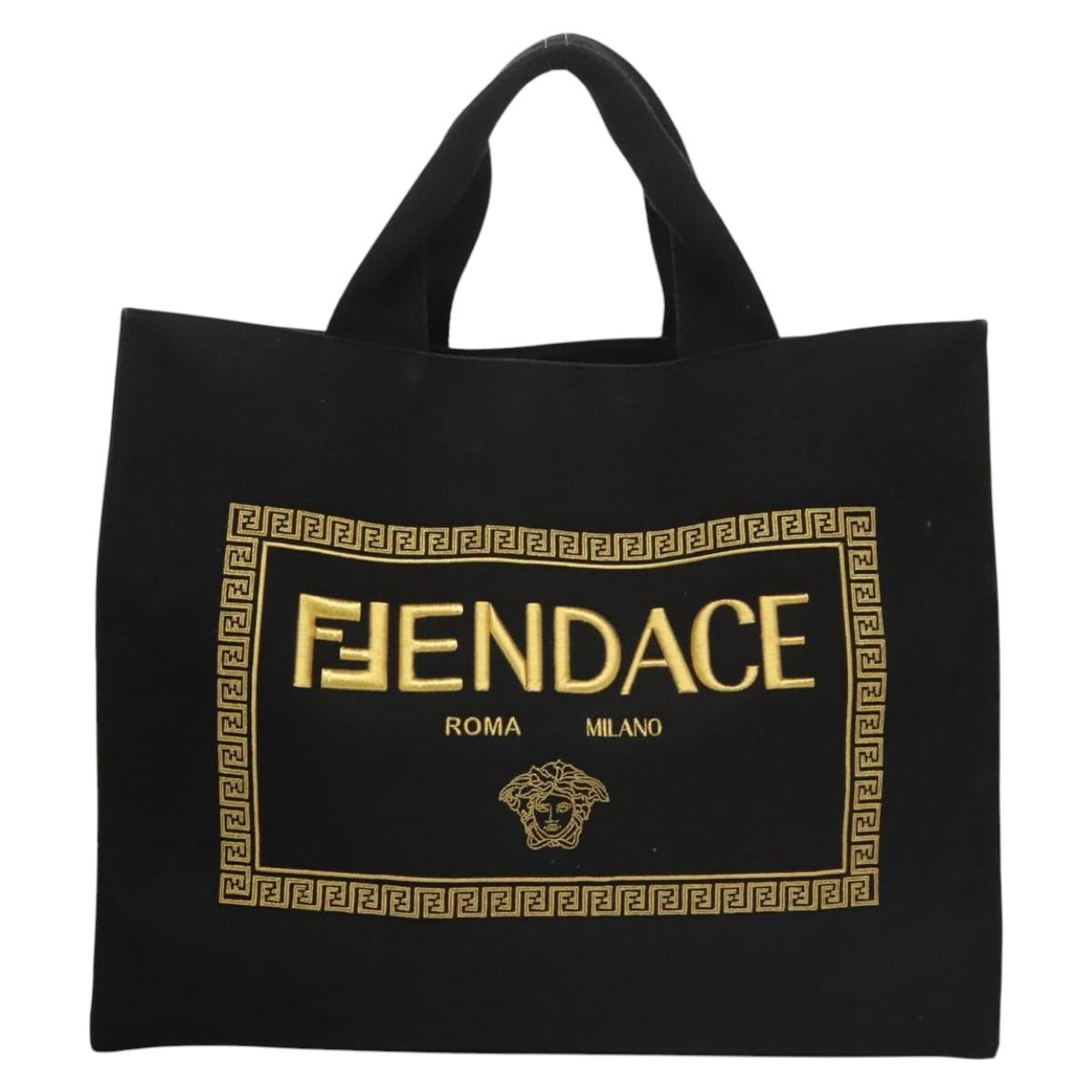 FENDI VERSACE Collaboration Fenderche Tote Bag Canvas 2way Black Auth bs23664