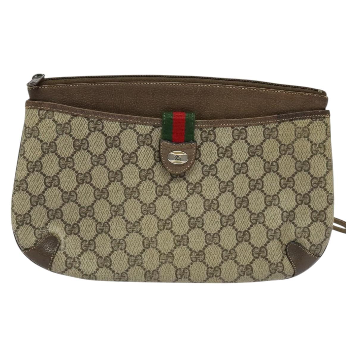 GUCCI GG Supreme Web Sherry Line Bag PVC Beige Gold 39 02 026 Auth bs23685