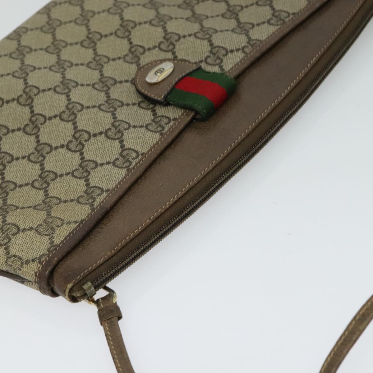 GUCCI GG Supreme Web Sherry Line Bag PVC Beige Gold 39 02 026 Auth bs23685