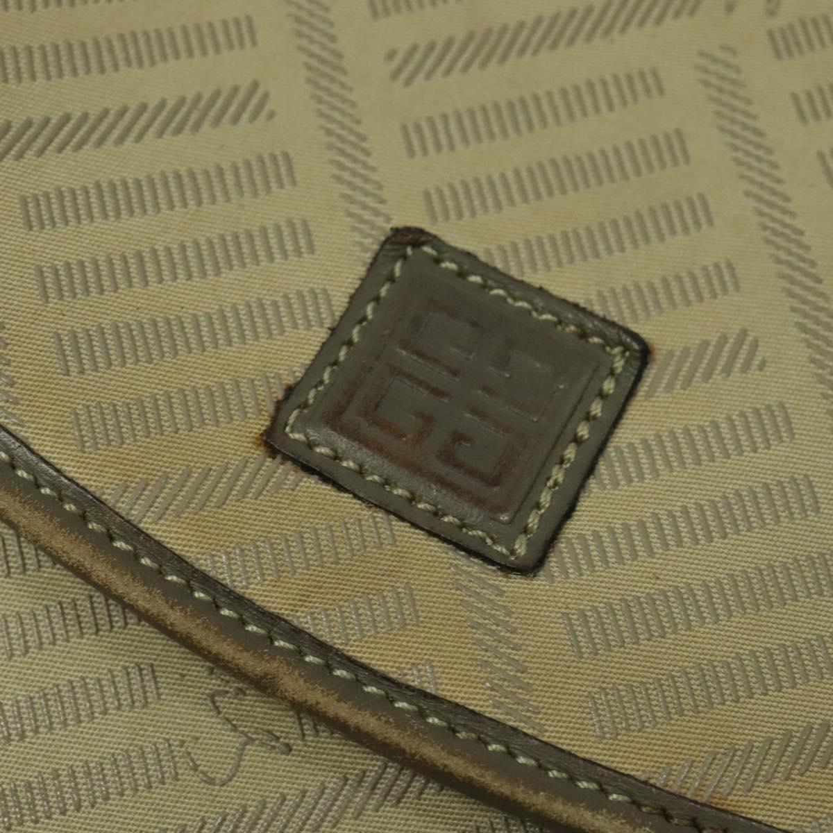 GIVENCHY Shoulder Bag Canvas Leather Beige Gold Auth bs23699