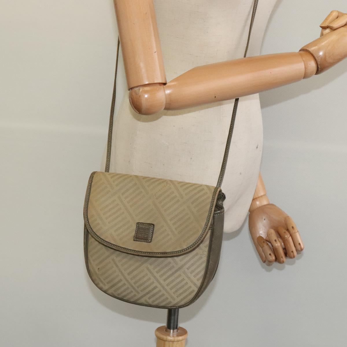 GIVENCHY Shoulder Bag Canvas Leather Beige Gold Auth bs23699