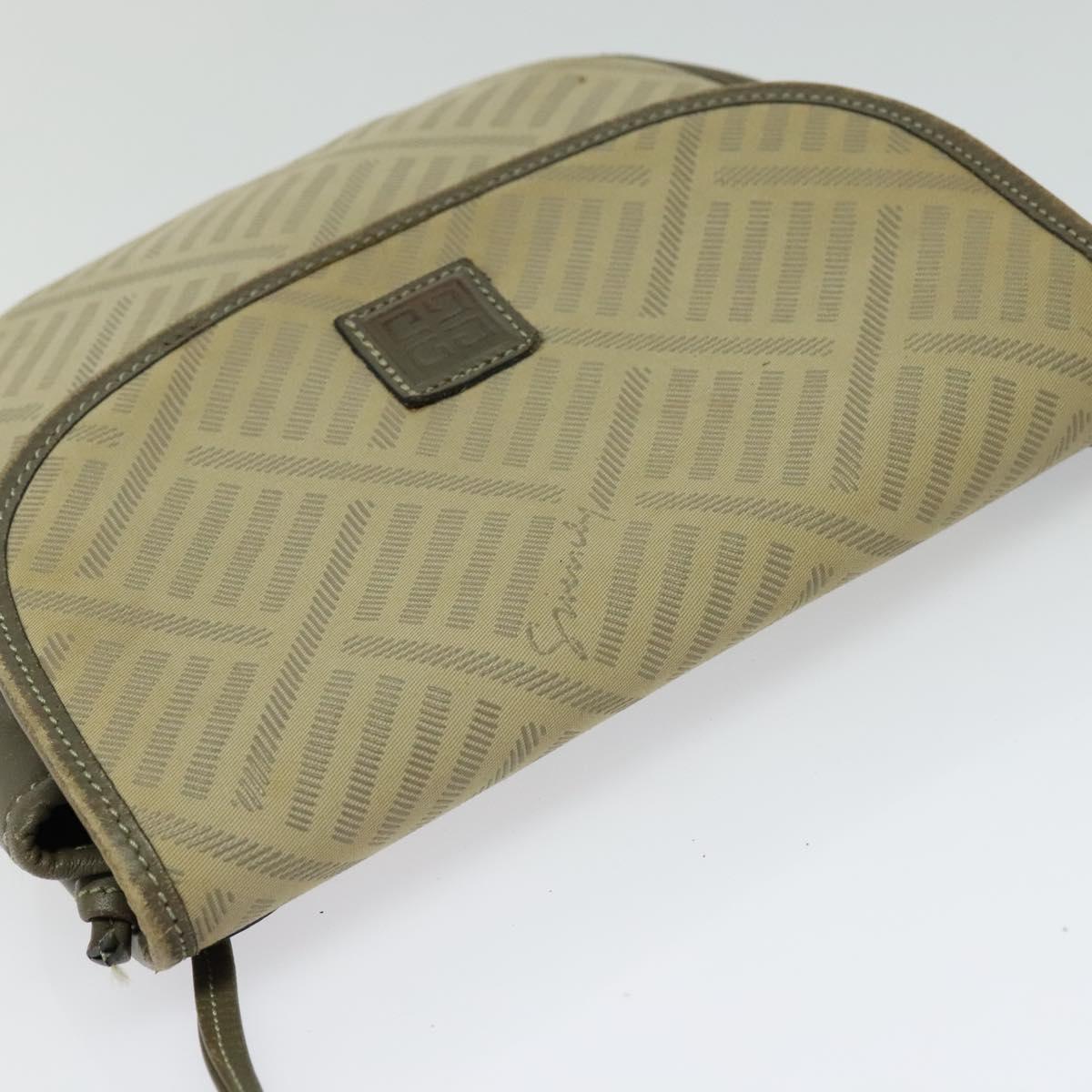 GIVENCHY Shoulder Bag Canvas Leather Beige Gold Auth bs23699