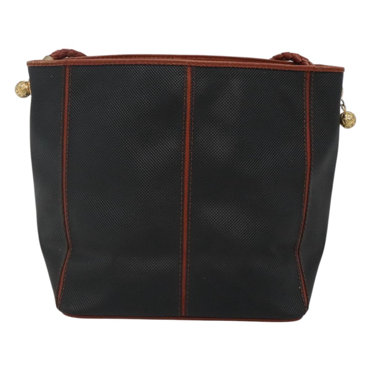 BOTTEGA VENETA Shoulder Bag PVC Leather Black Brown gold Auth bs23702