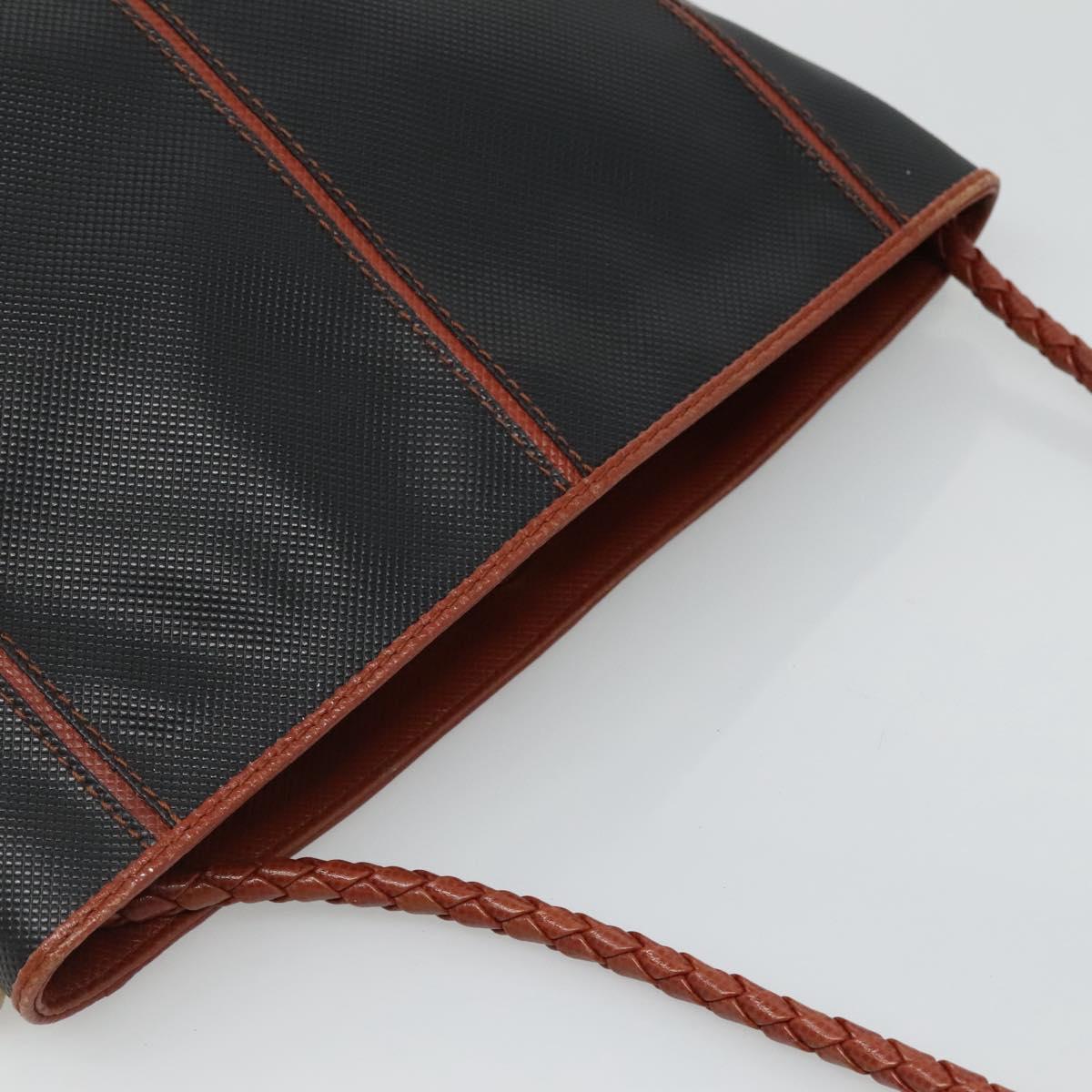 BOTTEGA VENETA Shoulder Bag PVC Leather Black Brown gold Auth bs23702