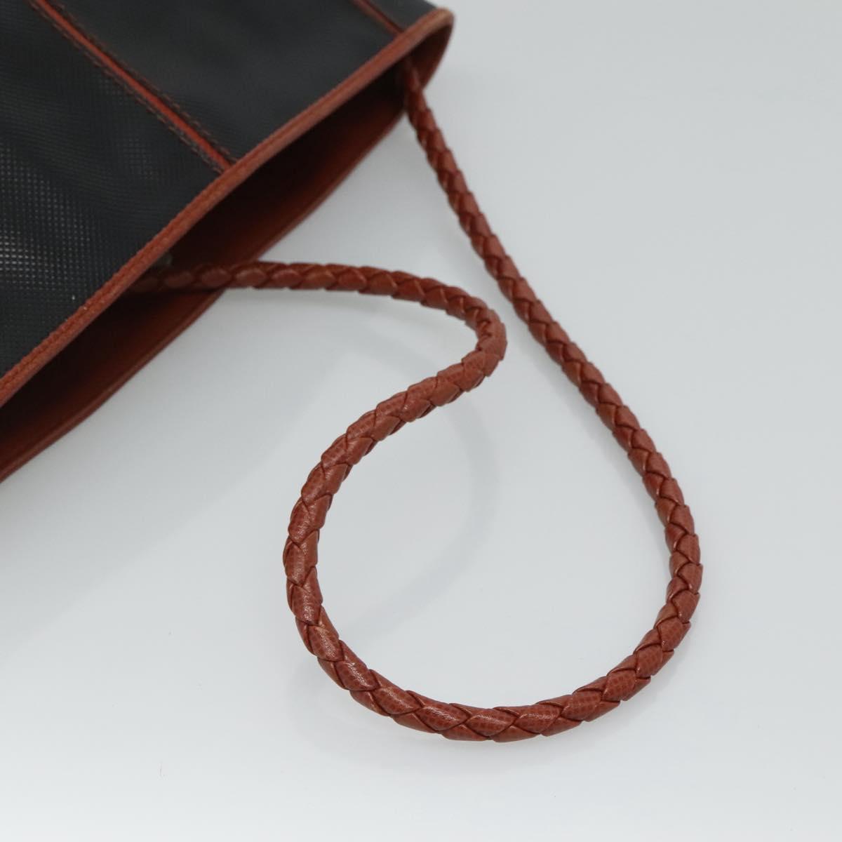 BOTTEGA VENETA Shoulder Bag PVC Leather Black Brown gold Auth bs23702