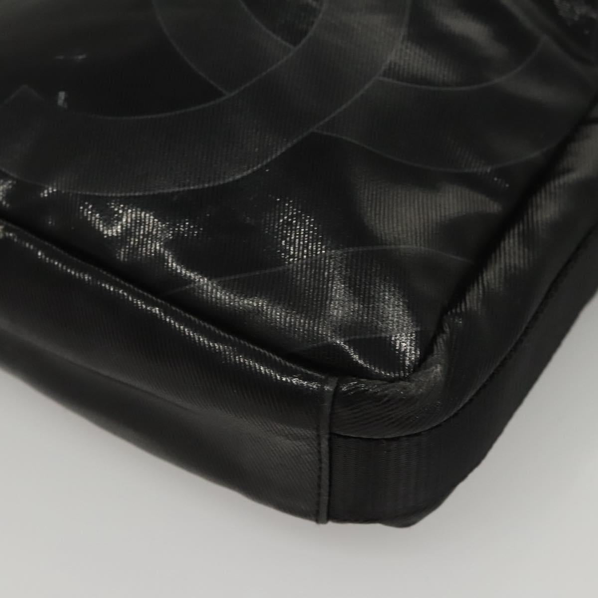 CHANEL Sports Shoulder Bag Coated Canvas Black CC Auth bs23718