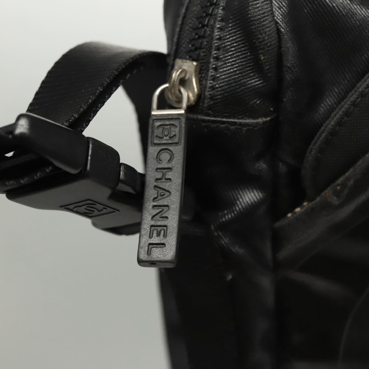 CHANEL Sports Shoulder Bag Coated Canvas Black CC Auth bs23718